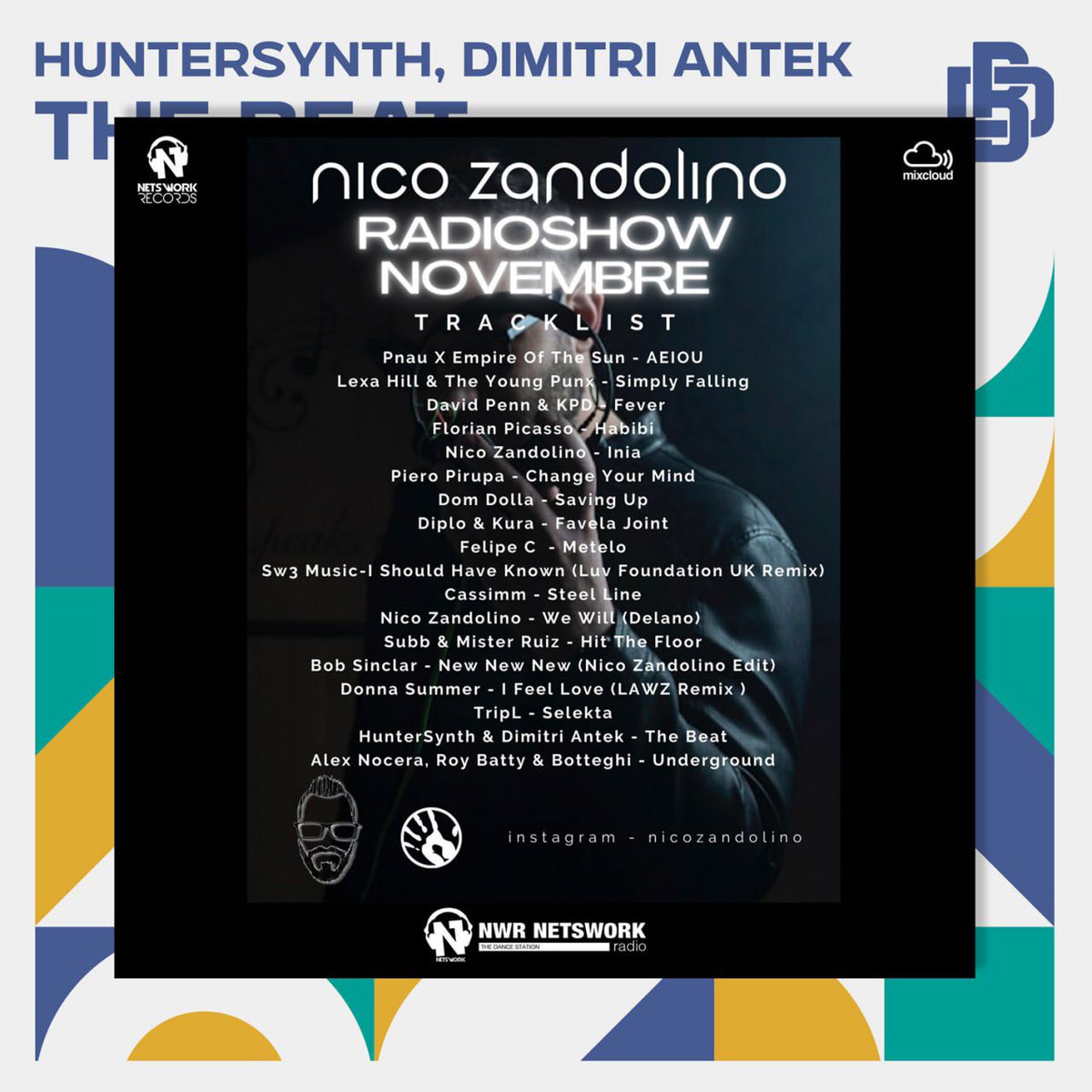 dimitriantek's tweet image. Nico Zandolino 🇮🇹 supported our new track &quot;The Beat&quot; with Huntersynth 🇹🇳 @Hunter_Synth in radioshow 🔥 

The track was released on Deep Bear @deepbearrec in November, 6th 🇧🇷

Thanks for the support! ❤️

mixcloud.com/netswork/nico-…