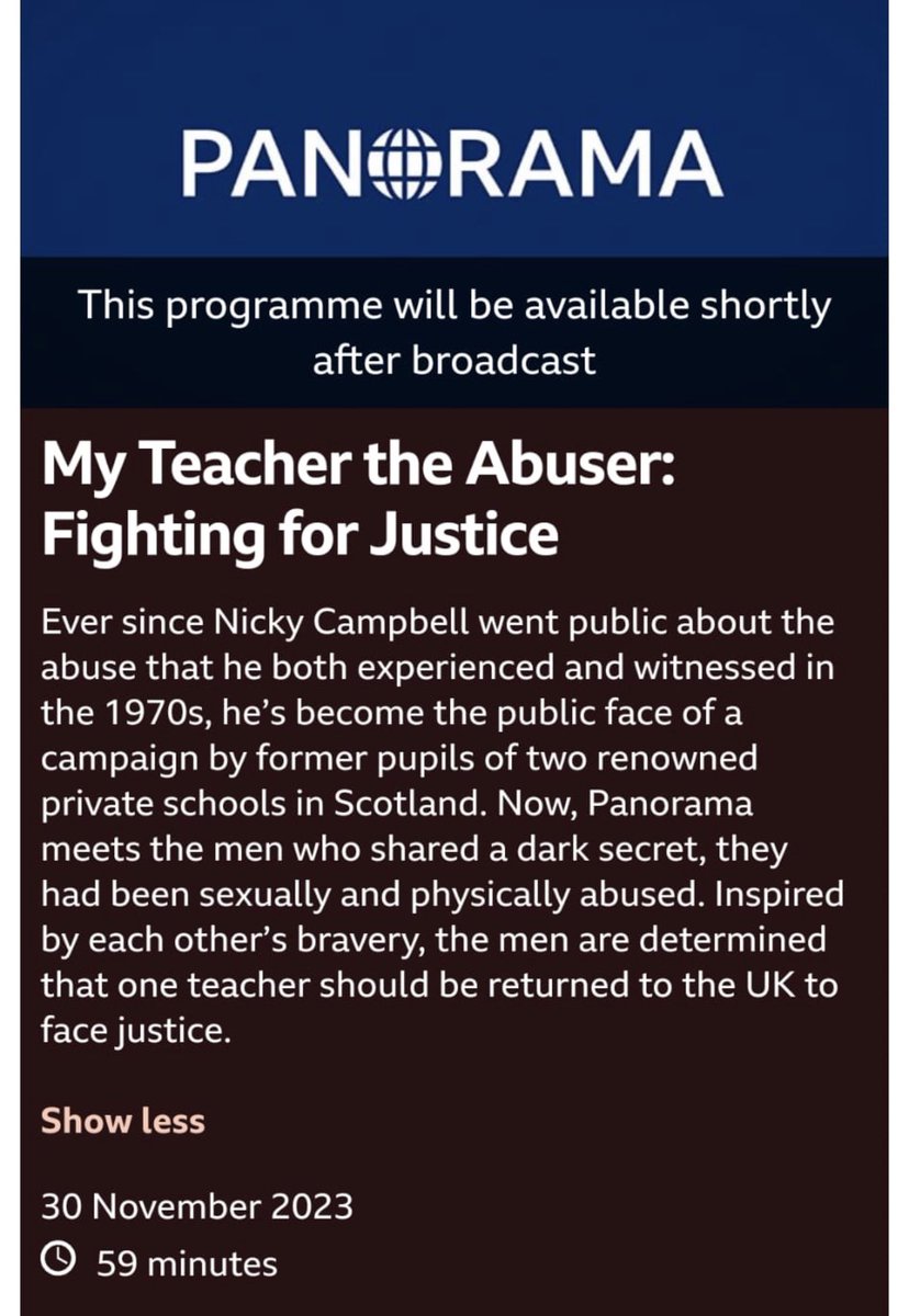 Thank you to @BBCPanorama for telling our story. And the story of a man now in his mid-eighties evading justice. And thank you to the brave men who helped them tell it. You are incredible. #survivors Coming soon.