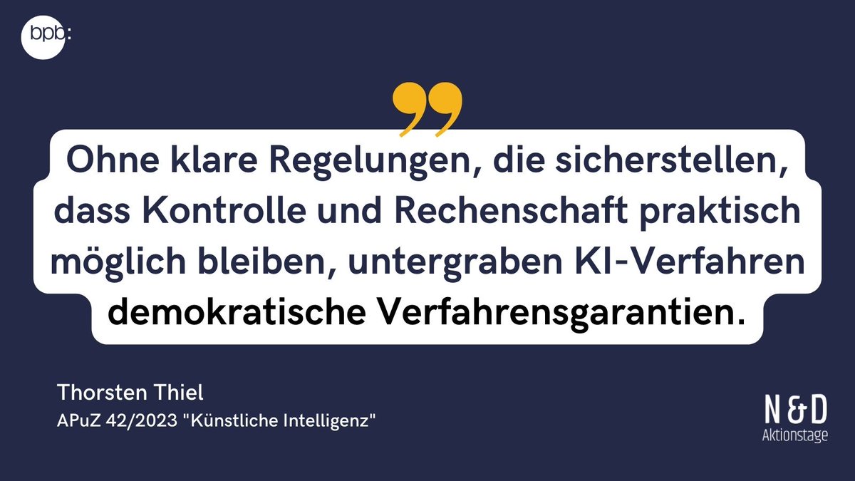 bpb_de's tweet photo. #KünstlicheIntelligenz ist ein mächtiges Instrument, das auch demokratische Prozesse beeinflussen kann. Für die @APuZ_bpb hat sich Thorsten Thiel @thothiel die Auswirkungen von #KI genauer angeschaut: https://t.co/NobaA1QuN5 #ATNetPol https://t.co/MrnMEsNH2q