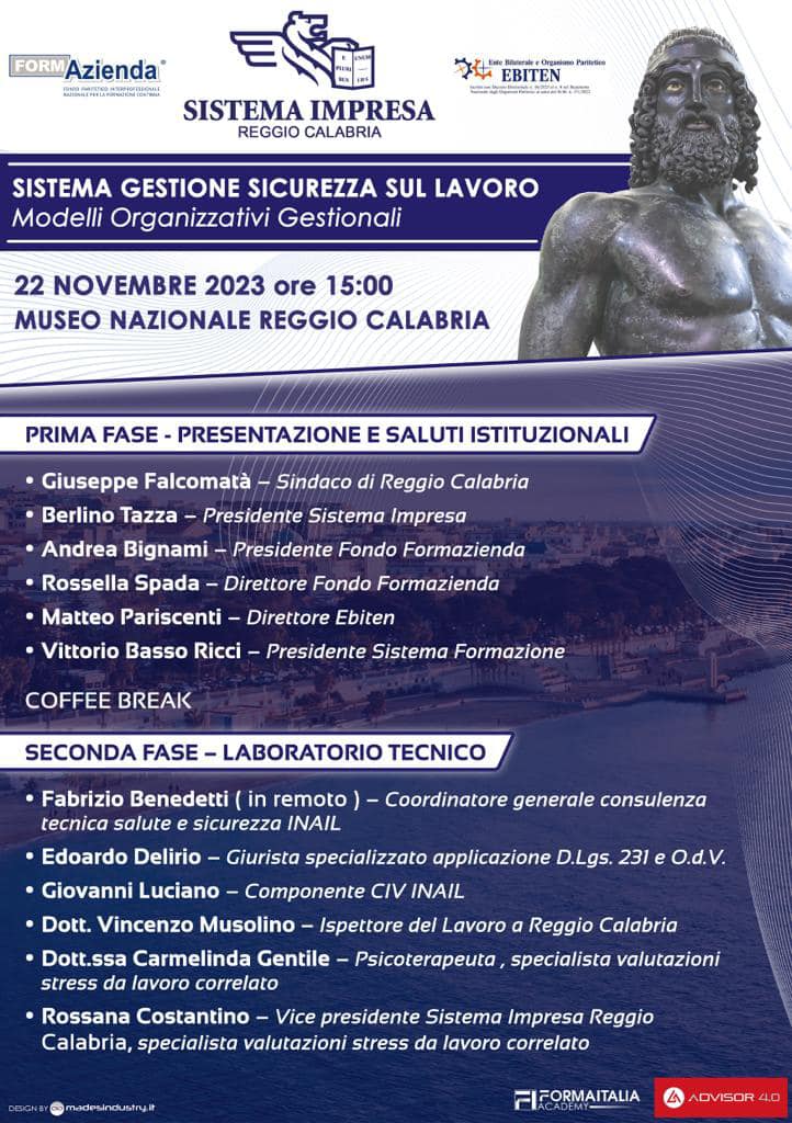 #Mog e #sicurezza nei luoghi di #lavoro – Il ruolo strategico della #formazione | Il convegno a #ReggioCalabria mercoledí22 novembre con la partecipazione di <a href="/form_azienda/">Formazienda</a>