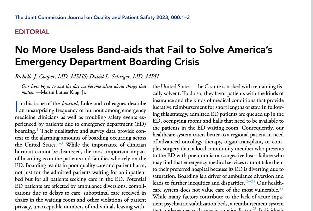 UCLA (RR/OV) EM Residency (@uclaemres) on Twitter photo In a recent <a href="/TJCommission/">Joint Commission</a> paper, two of our program faculty, Richelle Cooper, MD, MSHS, and David Schriger, MD, MPH, discuss the nationwide boarding issue, its impact on patient care, and the need for substantial intervention. #EmergencyMedicine
pubmed.ncbi.nlm.nih.gov/37865614/ In a recent <a href="/TJCommission/">Joint Commission</a> paper, two of our program faculty, Richelle Cooper, MD, MSHS, and David Schriger, MD, MPH, discuss the nationwide boarding issue, its impact on patient care, and the need for substantial intervention. #EmergencyMedicine
pubmed.ncbi.nlm.nih.gov/37865614/