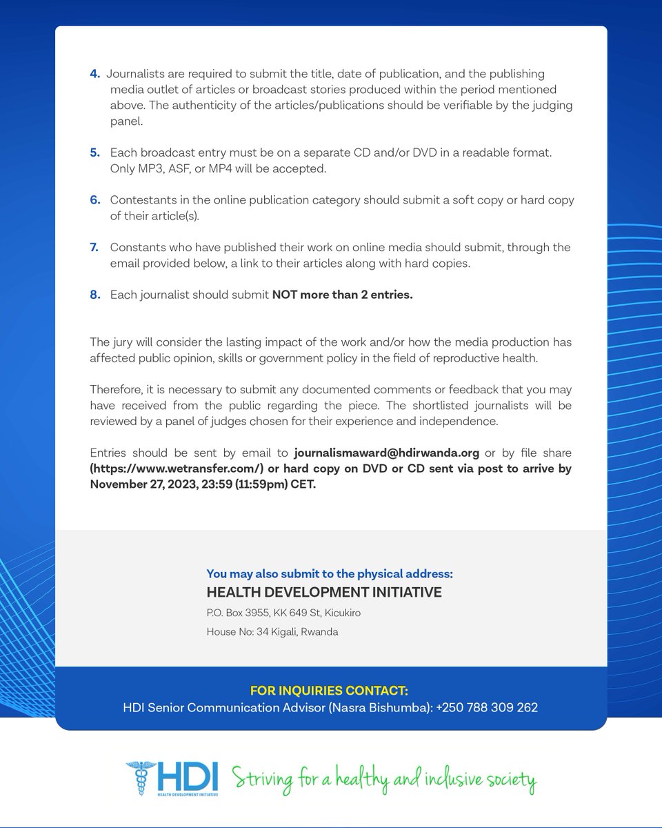 🌟Honoring Excellence in SRHR Reporting🏆 
📢Calling all accredited journalists to submit your finest work! Seize this opportunity to showcase your best work in SRHR reporting and be part of this celebration.
The clock is ticking... Submit your entries now!