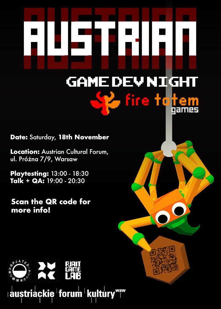 Wanna know something cool? 😉

We will be part of the #AustrianGameDevNight in the Austrian Cultural Forum in Warsaw @acfwarsaw this weekend. 🤩

If you are near, stop by to playtest our demo 🎮, attend our talk 💻, and chat with us.💬

#gamedev #indiedev #indiegamedev