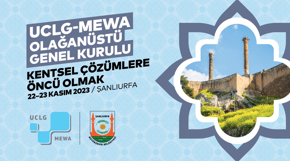 Şanlıurfa Büyükşehir Belediyesinin ev sahipliğinde 22 - 23 Kasım 2023 tarihlerinde yapılacak olan Birleşmiş Kentler ve Yerel Yönetimler Ortadoğu ve Batı Asya Bölge Teşkilatı (@UCLGMEWAorg) Yönetim Kurulu Toplantısına hazırız. 'Kentsel Çözümlere Öncü Olmak' temasıyla şehrimiz…