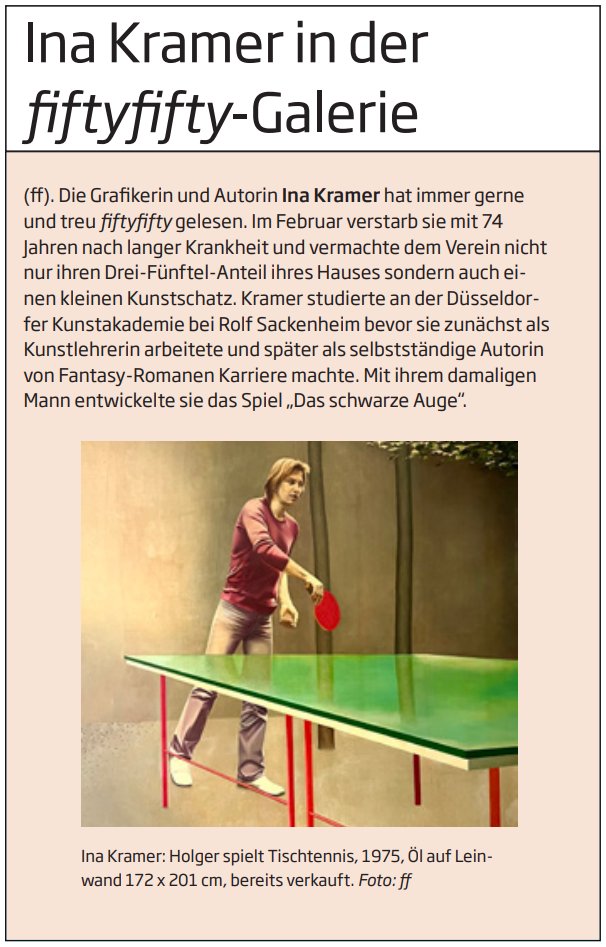 4helden1schelm's tweet photo. Ina Kramer konnte nicht nur kleine schwarz-weiß Zeichnungen und Landkarten: In ihrer Wohnung hingen großformatige Gemälde in ihrem ganz eigenen Stil. Das im Arbeitszimmer zeigt sie mit ihrem Mann Ulrich Kiesow. Im Wohnzimmer hing das Tischtennis-Bild. #INAvember https://t.co/V8kLJgfTsG