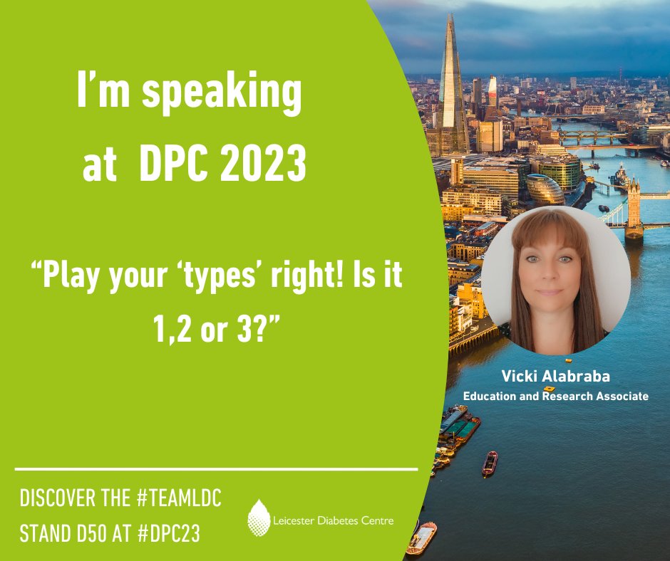 LDC_tweets's tweet photo. Vicki Alabraba from @EDEN_Leicester at the LDC is delivering her talk, “Play your ‘types’ right! Is it 1,2 or 3?” from 10.15-11 today. If you’re at the Diabetes Professional Care conference, be sure to attend Vicki’s talk! 

@diabetespc #DPC2023 #DPC23 @VickiaDSN https://t.co/FzQYSCReTg