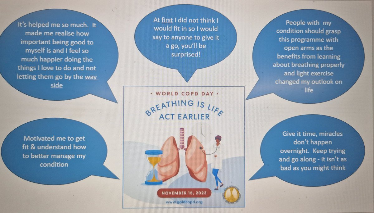 Happy world COPD day from the NHS lothian pulmonary rehab service! 
Our patients have been taking time to share their thoughts - encouraging others to take time to improve their lung health. #WorldCOPDDay #pulmonaryrehab @NHS_Lothian