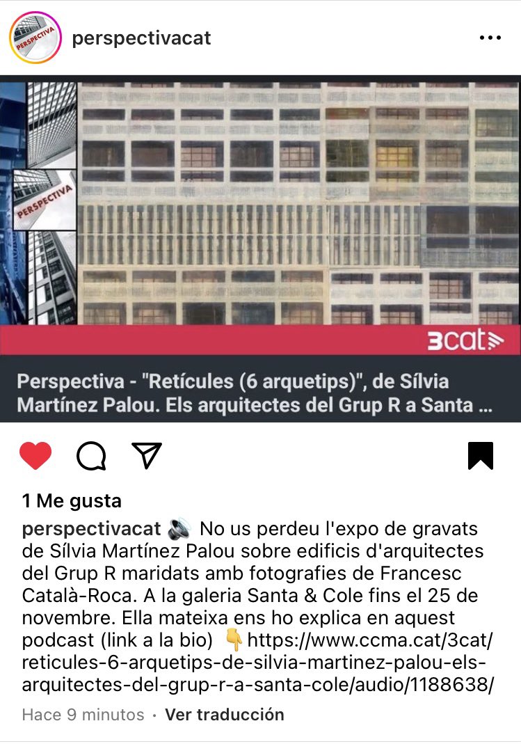 Entrevista en el programa perspectiva de  <a href="/CatalunyaRadio/">Catalunya Ràdio</a> sobre la exposició Retículas a <a href="/santacole/">Santa & Cole</a> Rosselló 256 hasta final de mes