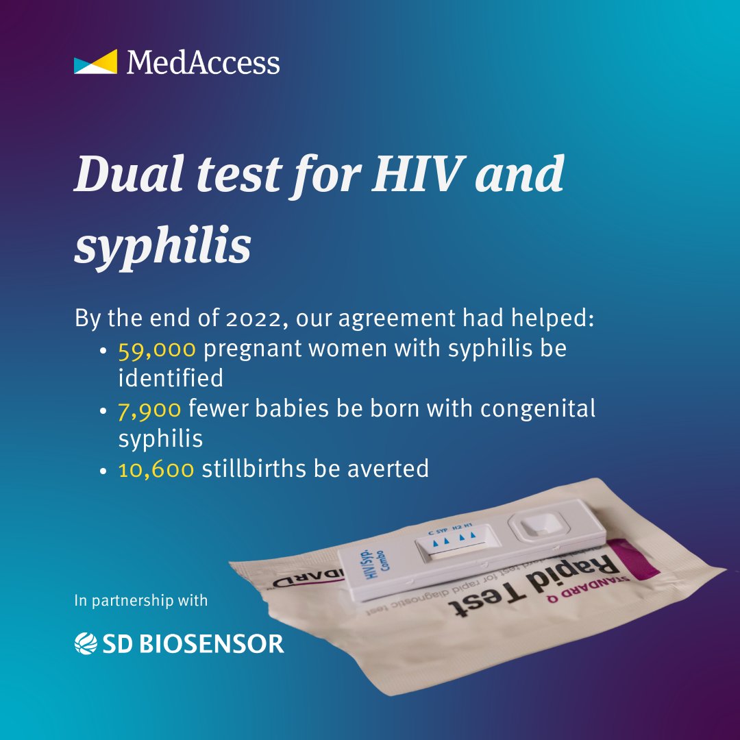 In November 2021,  we partnered with <a href="/SDBIOSENSOR_PR/">SD BIOSENSOR</a> and <a href="/CHAI_health/">CHAI</a> to reduce the price of a dual test for #HIV and #syphilis. Dual tests help increase rates of syphilis testing, bringing them closer to those for HIV.

Read about the impact ➡️ medaccess.org/our-agreements…