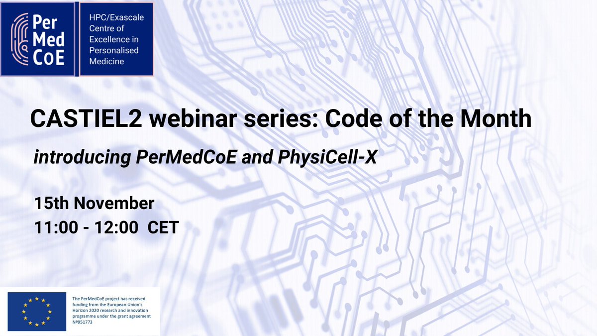 Don't miss out today on the “Code of the Month' webinar!

@ArnauMontagud sharing insights on #PhysiCell-X and #PerMedCoE 

🕑11 am to 12 pm (CET)

Register here ow.ly/65Fn50Q6lUz