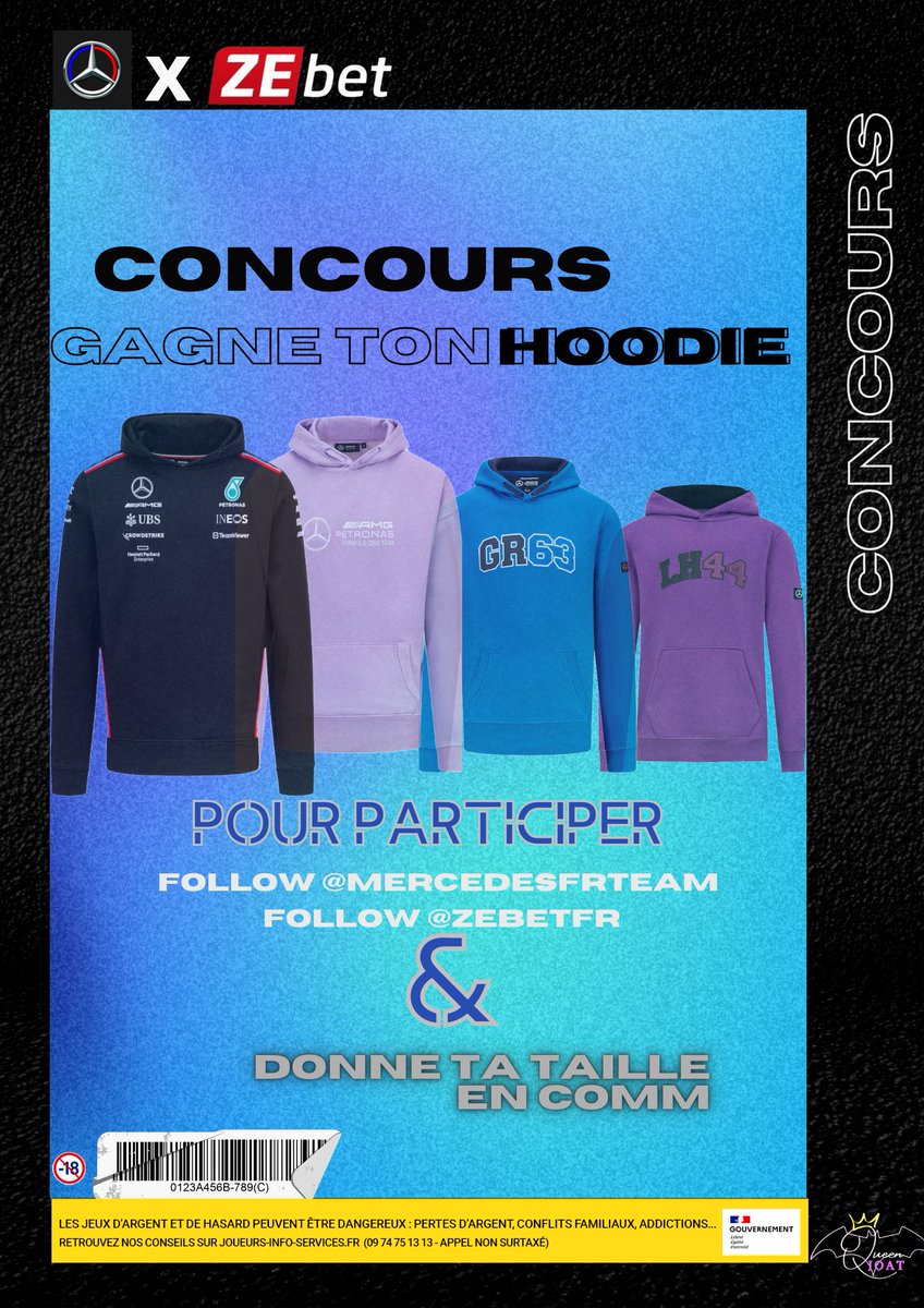 🤯CONCOURS🤯

Pour fêter le 1er GP de Vegas avec <a href="/ZEbetFr/">ZEbet 🔞</a> on vous fait gagner un hoodie Mercedes de votre choix

↪️Montant max de 100€ sur F1 Store 

𝗣𝗼𝘂𝗿 𝗽𝗮𝗿𝘁𝗶𝗰𝗶𝗽𝗲𝗿 ?

↪️𝗙𝗼𝗹𝗹𝗼𝘄 <a href="/ZEbetFr/">ZEbet 🔞</a>
↪️𝗙𝗼𝗹𝗹𝗼𝘄 <a href="/MercedesFRteam/">Mercedes-AMG F1 Fan France🇨🇵</a>
↪️Met ta taille en comm

#F1