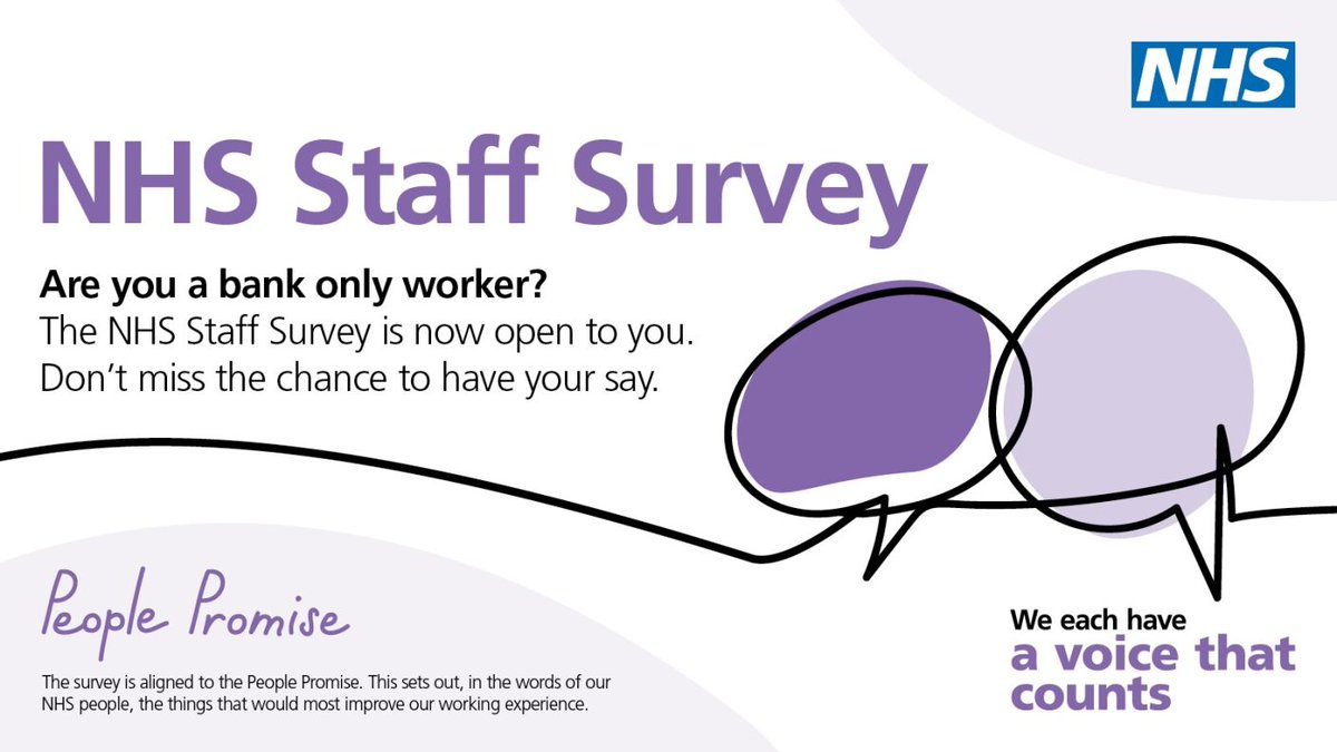 Are you a bank only worker? This year it is compulsory for organisations with over 200 bank only workers to offer their bank workers the opportunity to take part in the NHS Staff Survey. Each of #OurNHSPeople have a voice that counts, let us hear yours. #NSS2023