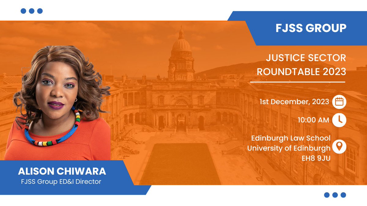 The @FjssGroup Justice Sector Roundtable 2023 will have expert input, including from Alison Chiwara, FJSS Group's Equality, Diversity and Inclusion Director. Alison will be delivering corporate ED&I and leadership training. Register here: eventbrite.co.uk/e/justice-sect…