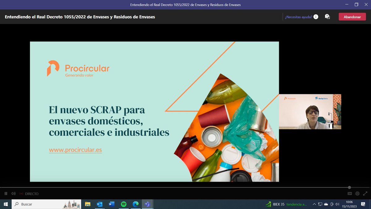 industriambient's tweet image. Presentes en el #webinar de #Procircular "Entendiendo el Real   Decreto 1055/2022 de Envases y Residuos de Envases"