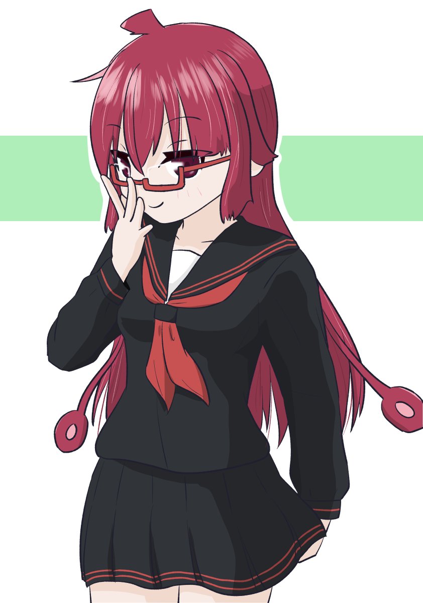 1girl solo school uniform red hair glasses serafuku skirt  illustration images