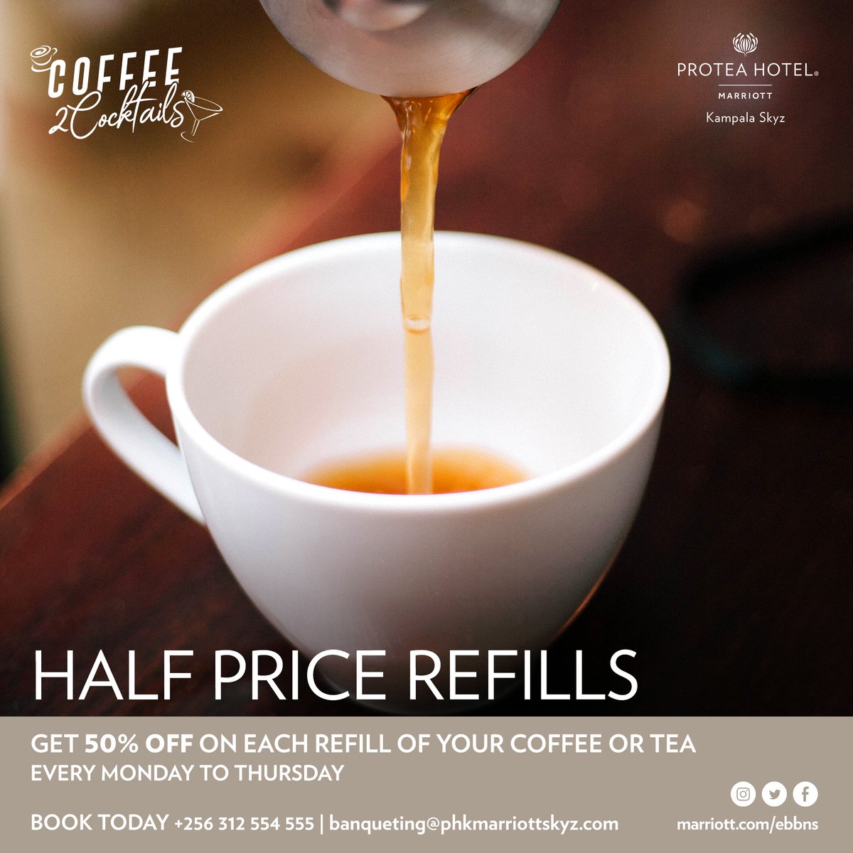 Coffee2Cocktai's tweet photo. This weather calls for Coffee!

#Coffee2Cocktails has you sorted. Pass by any time of the day to enjoy refills at half price.

#SkyzHotel https://t.co/HPZxlCZLMY
