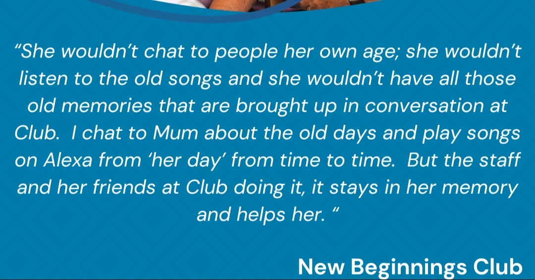 The New Beginnings Club offers fun, social activities for the Club members and respite for their carers. #newbeginnings #carers