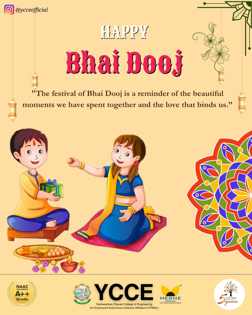 🎊Celebrating ✨ Siblings Forever!
Embracing the sacred thread of love &amp; the bonds that tie us together, wishing everyone a joyous and heartwarming Bhai Dooj! 👫 May the unique bond be filled with laughter, shared memories, &amp; an abundance of love. 
Regards, 
YCCE Media. 
#ycce