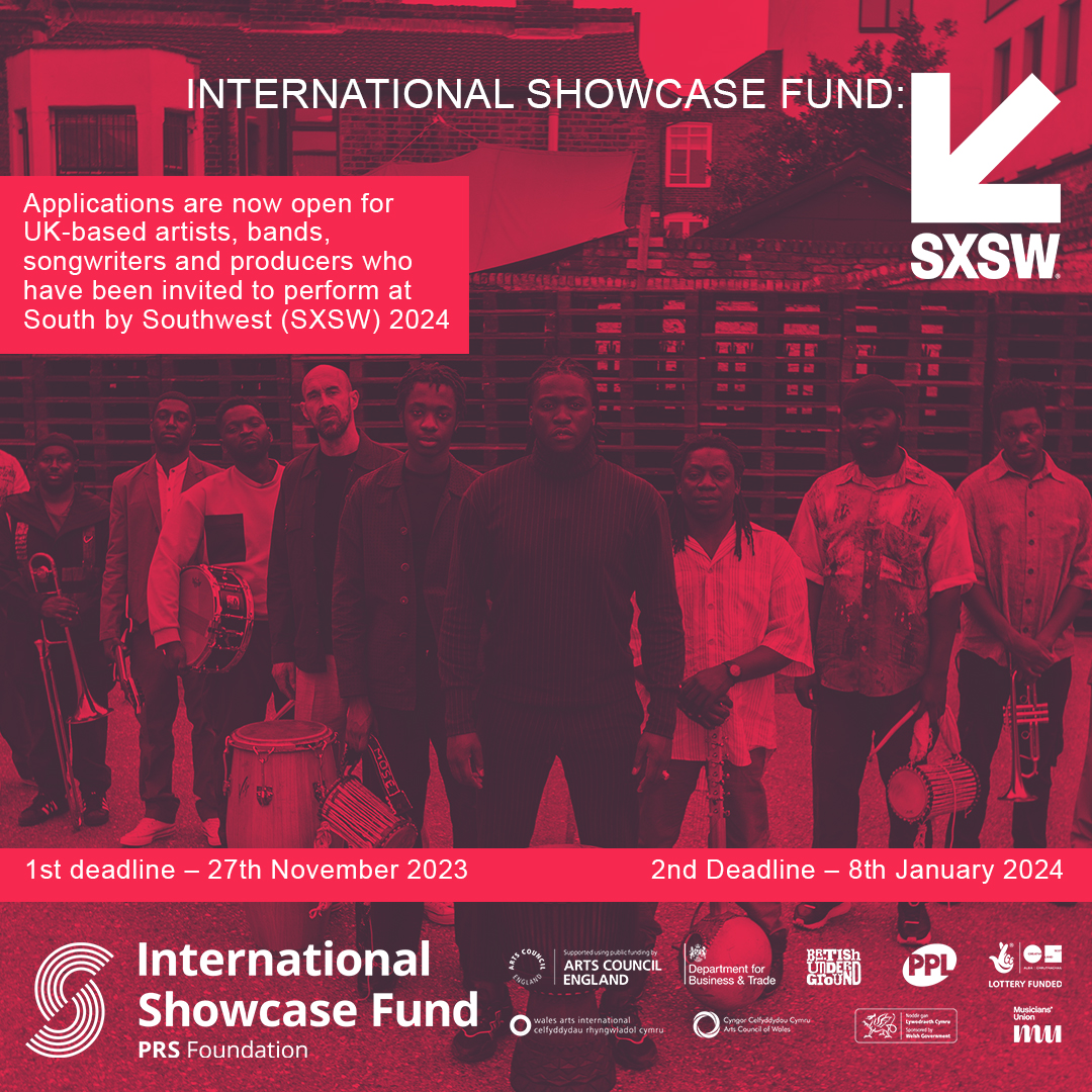 🌟 Calling all UK-based artists, bands, songwriters, and producers! Applications are live for @PRSFoundation's International Showcase Fund! Perform at @sxsw 2024 and get up to £5,500 to boost your international music career. 🗓️ Deadline 27 Nov prsfoundation.com/international-…