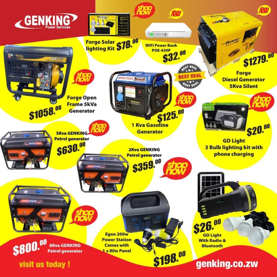 GeneratorsZim's tweet photo. Don't let power outages or lack of electricity hinder your plans! Choose our power solutions for uninterrupted energy supply and peace of mind. Contact us today to learn more about our products and find the perfect solution for your power needs. Power up your life with us!

Graniteside)
90 Kelvin South ,Graniteside 
08644219566, 0242749498, 0774443500

Avondale 
Shop 1 B , Ground floor GT Bain Center, 55 King George Ave. 
0242304846, 0776595396
(Also open Sundays 8am-1pm)

Simon Mazorodze 
Shop 7, Southern skies shopping center opposite Zindoga shops
0783268267

Gweru 
55 Main Street CBD
0788812955, 0542224014

Mutare 
50 Second Street cnr first ave (opposite econet)
0202063555, 0787159202

Bulawayo 
88 Jason Moyo between 8th and 9th ave( opposite Truworths)
0785489487, 0292263081, 08644219565