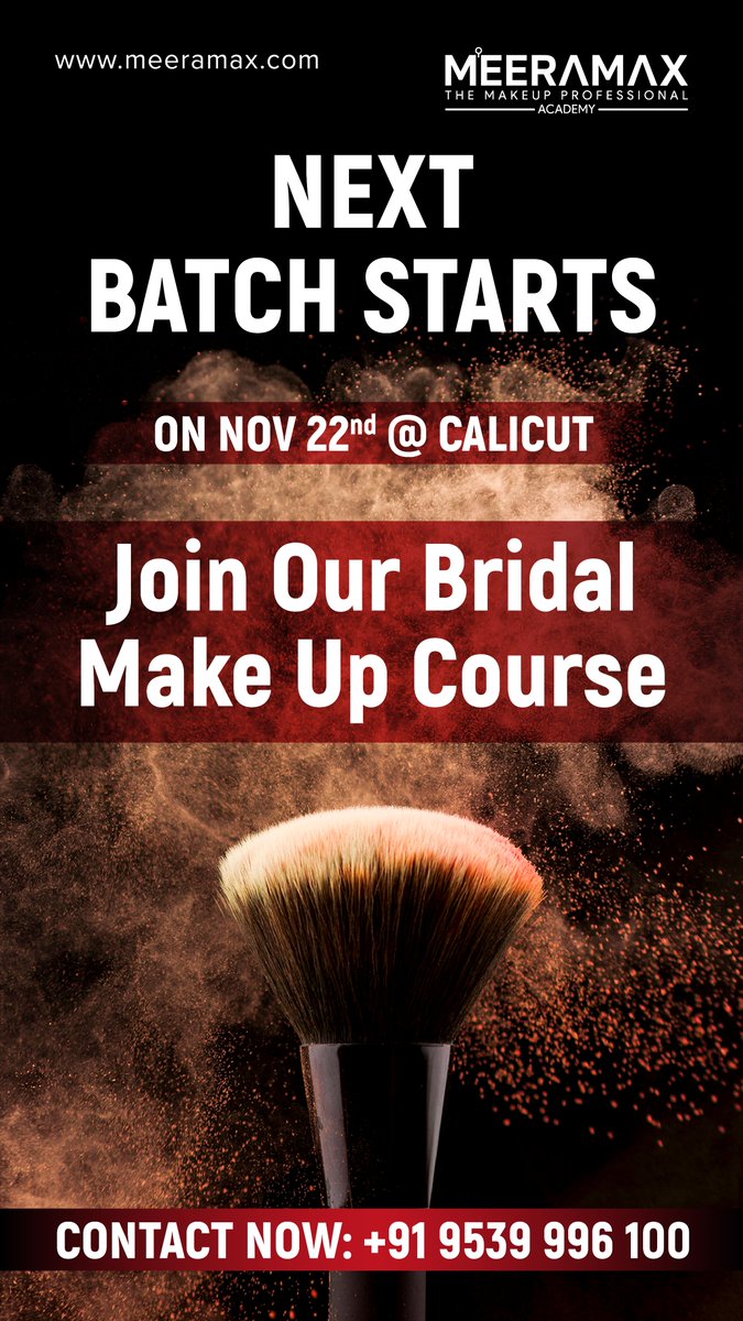 max_meera's tweet photo. Next Bridal Batch Starts on Nov 22 

Contact Now-9539996100

#makeup
#makeuptutorial
#meeramax
#meeramaxacademy
#kochi #calicut https://t.co/quzmpzFs3t