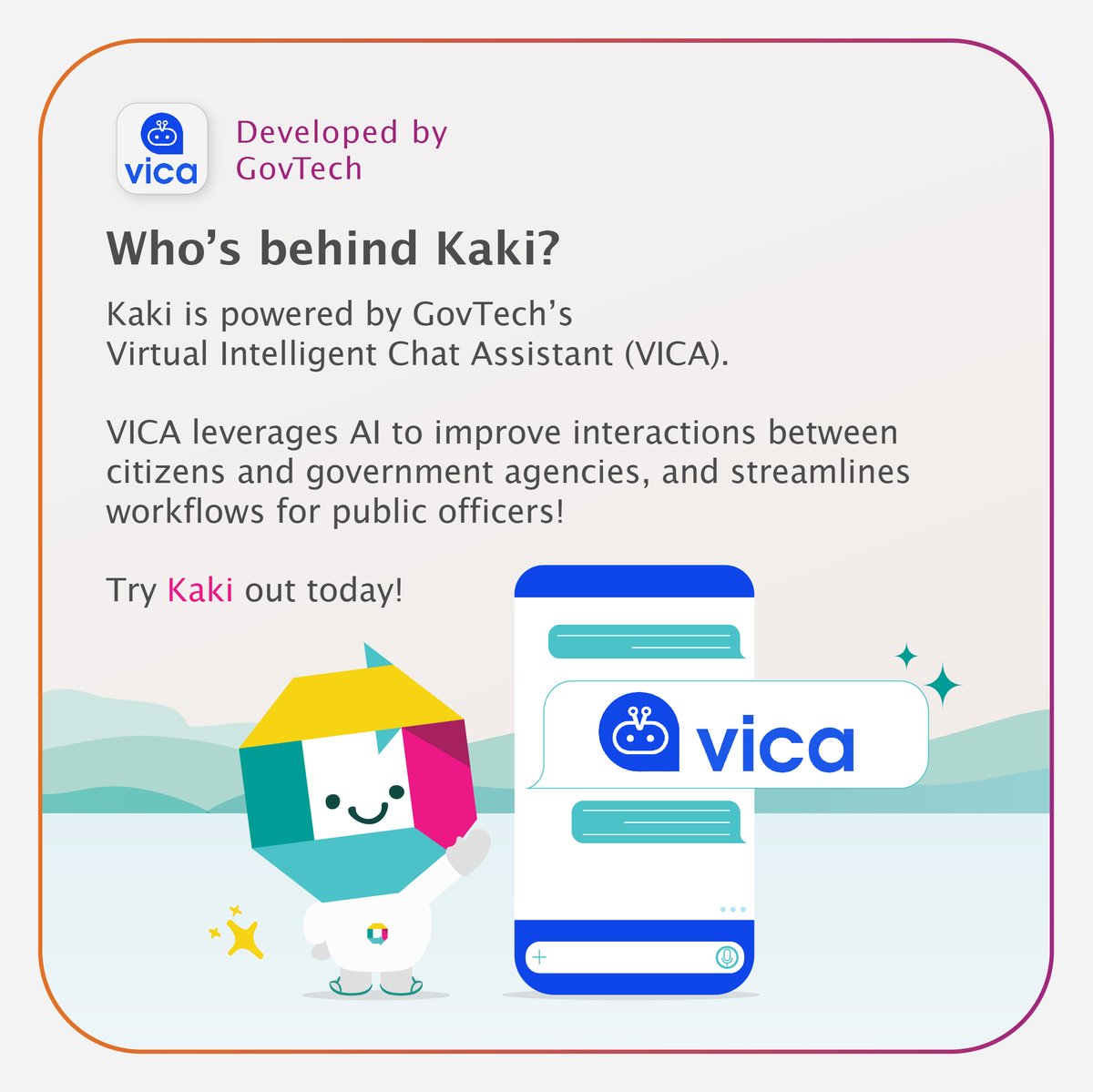 GovTechSG's tweet image. Reporting municipal issues can be as smooth as sliding into your crush’s DM😎

Chat with Kaki, the #OneService chatbot, on Instagram (NEW!), Telegram and Whatsapp today: go.gov.sg/oneservice-kak…! 

 #LoveOurHood #SmartNationSG #TechForPublicGood #GovTechSG