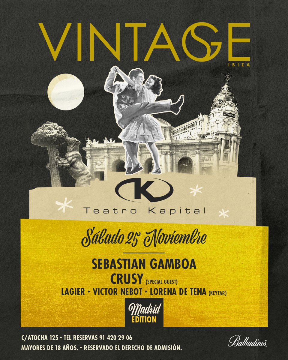 Vintage llega a Madrid este 25 de Noviembre en el icónico Teatro Kapital! 🥳 ¡Te esperamos!