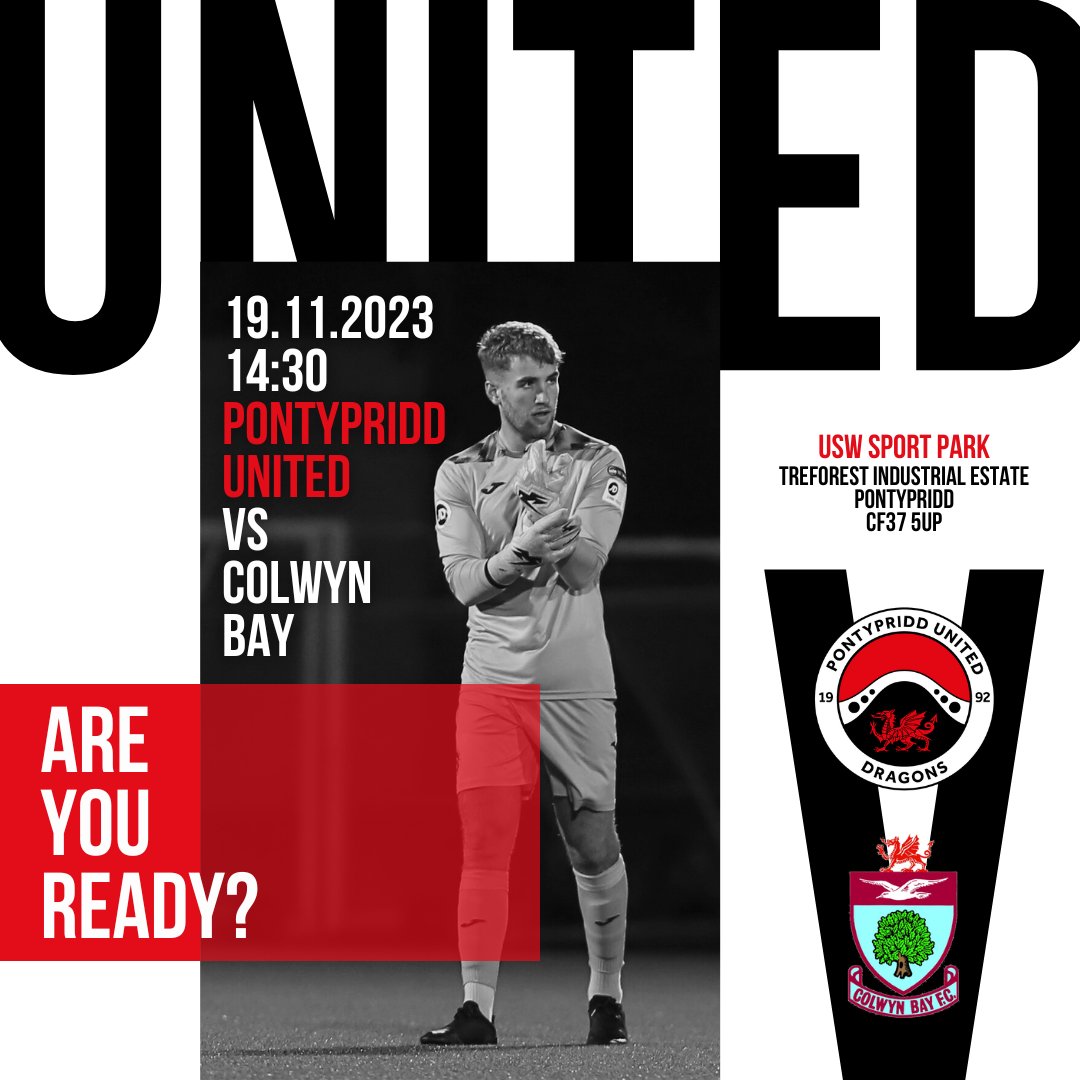 𝐍𝐄𝐗𝐓 𝐔𝐏 🔜

Pontypridd United 🆚 <a href="/ColwynBayFC/">Colwyn Bay FC 🏴󠁧󠁢󠁷󠁬󠁳󠁿</a>

📅 Sunday 19th November
⏰ 14:30
🏟 USW Sport Park
📍 CF37 5UP

Match Sponsor: <a href="/walesfirstaid/">firstaidtrainwales</a>

We're back in action this Sunday after two weeks off! 💪

🎟️ BUY TICKETS: shorturl.at/pvDF9

#OneClub #WeAreUnited