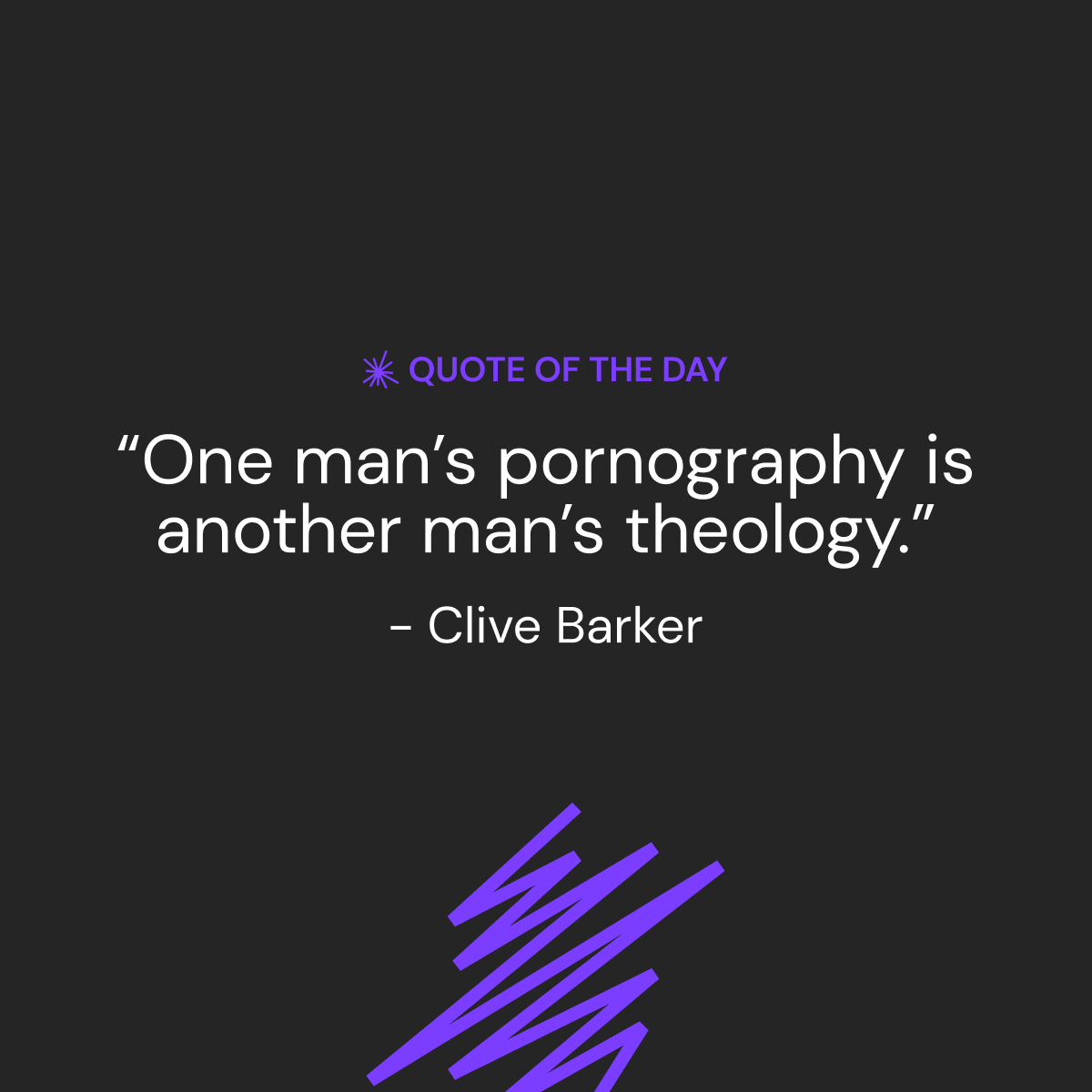 hushdotspace's tweet photo. #QuoteOfTheDay 
“One man’s pornography is another man’s theology.” - Clive Barker https://t.co/pcQEZJmQsB