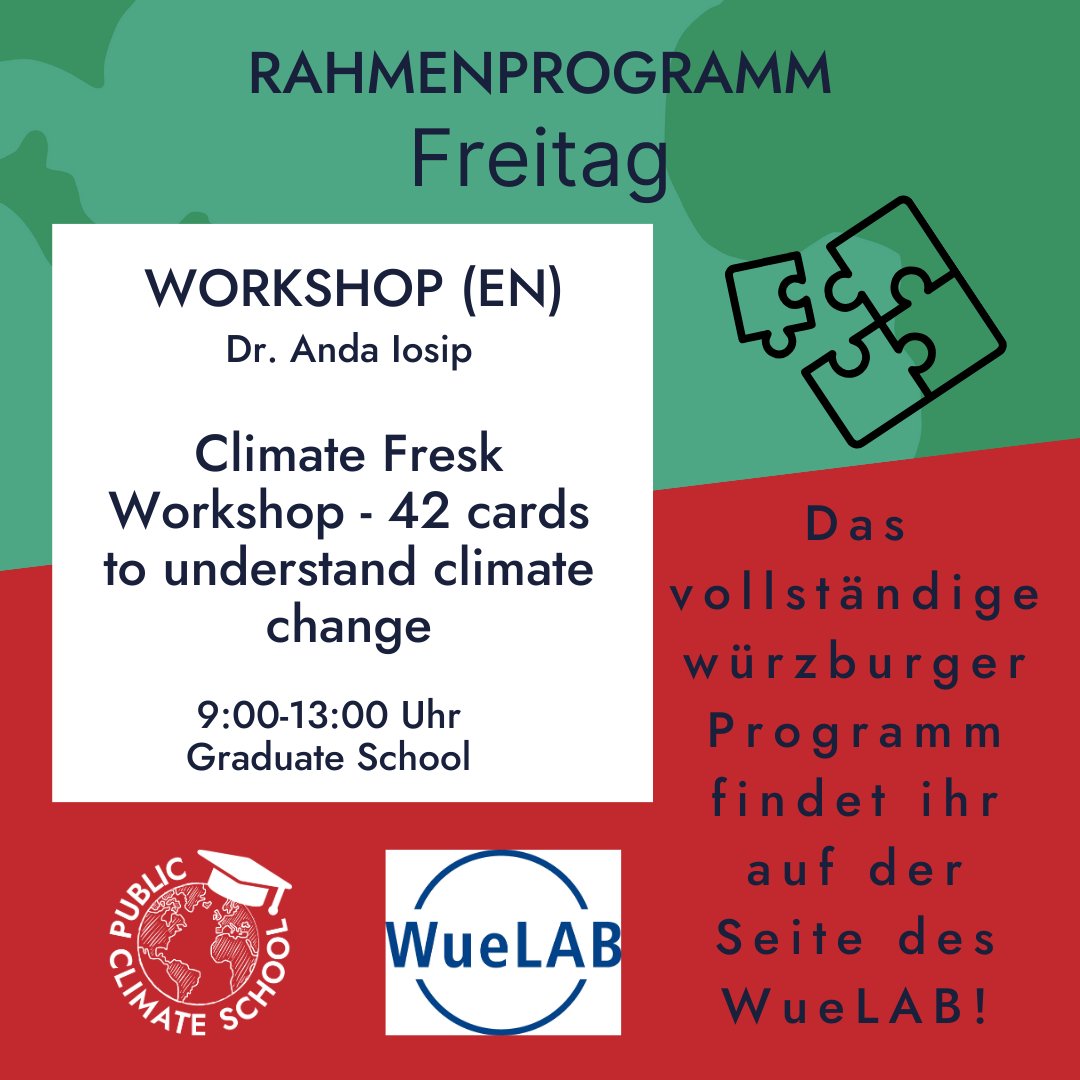 Die Public Climate School findet vom 20. - 24. November 2023 statt. Alle Vorträge, Seminare und Workshops sind öffentlich. Das Würzburger Rahmenprogramm wird koordiniert vom #Nachhaltigkeitslabor #WueLAB.
➡️publicclimateschool.de

# pcslokalprocgramm # publicclimateschool