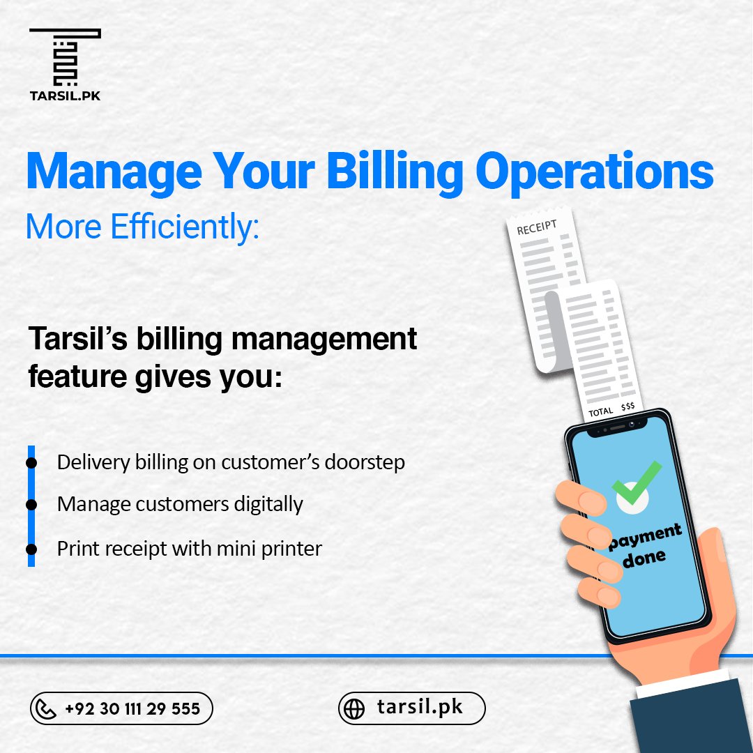 Tarsil: Streamlined billing. Cable/Internet, digital customer management, and on-the-go receipt printing with our mini printer.   Whatsapp: +92 30 111 29 555 #BillingManagement #TarsilSoftware #EfficientOperations #TarsilApp #tarsilpakistan #tarsilsolutions #TarsilBilling