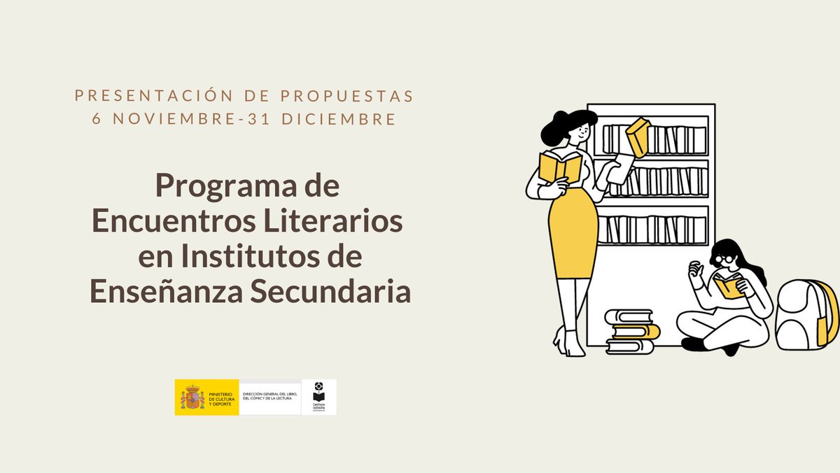 📢 ¡Atención, #profesores! Os recordamos que hasta el 31 de diciembre sigue abierto el plazo para participar en la convocatoria del Programa de Encuentros Literarios en IES 2024. Más información ⤵️
culturaydeporte.gob.es/cultura/libro/…                                          
#LecturaInfinita