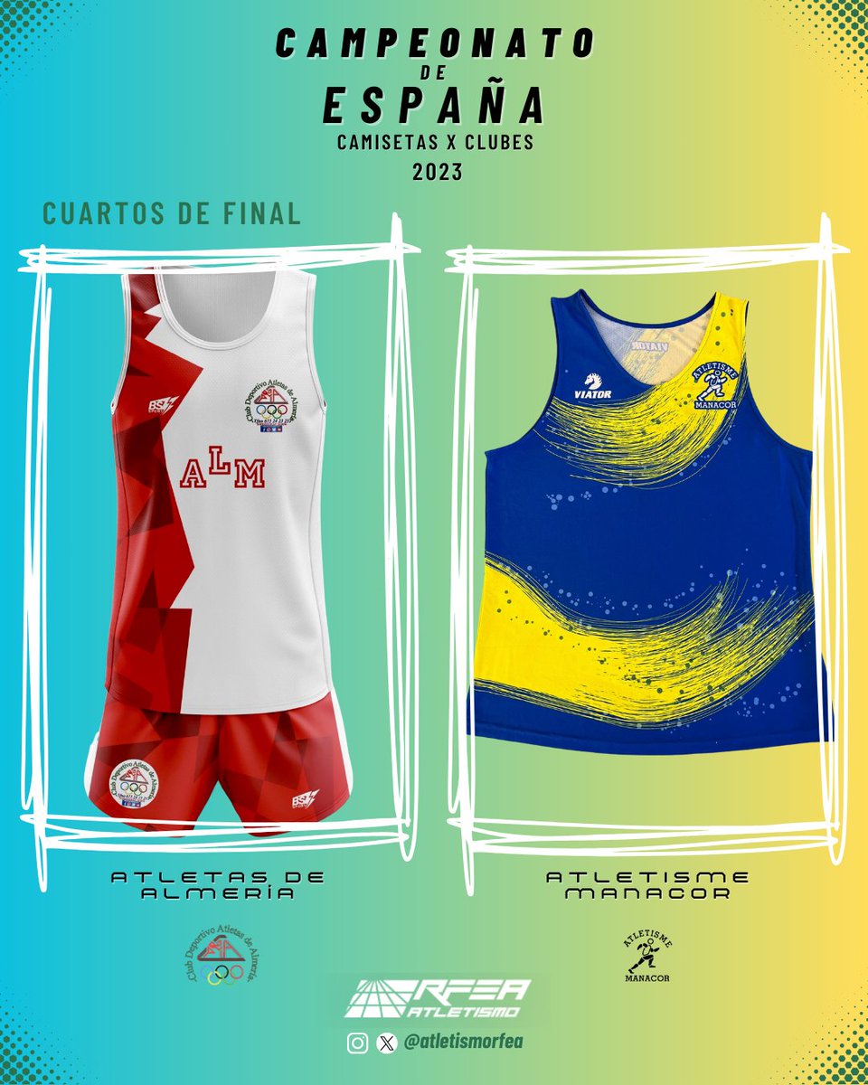 atletismoRFEA's tweet photo. #CEcamisetasXClubes

El @AtletasAlmeria quiere seguir cargándose rivales 🔝 con su equipación ochentera que lo ha petado en Instagram

El 🔵🟡 del @CAManacor también ha brillado en IG, ganando su duelo ¡por menos de 100 votos!

¿Quién irá a la F4?

Vota en el siguiente post 🗳️⬇️ https://t.co/8kgSIziTzk