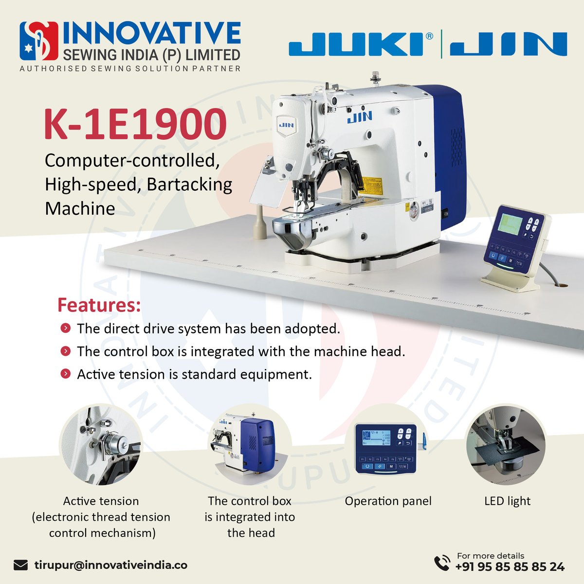 Revolutionize your stitching with the K-1E1900, a computer-controlled, high-speed bartacking machine.

For More Details
📞 +91 95 85 85 85 24
📧 tirupur@innovativeindia.co

#SewingInnovation #K1E1900 #BartackingMachine #CraftingMagic #CreativeStitching #SewingGoals #Innovative