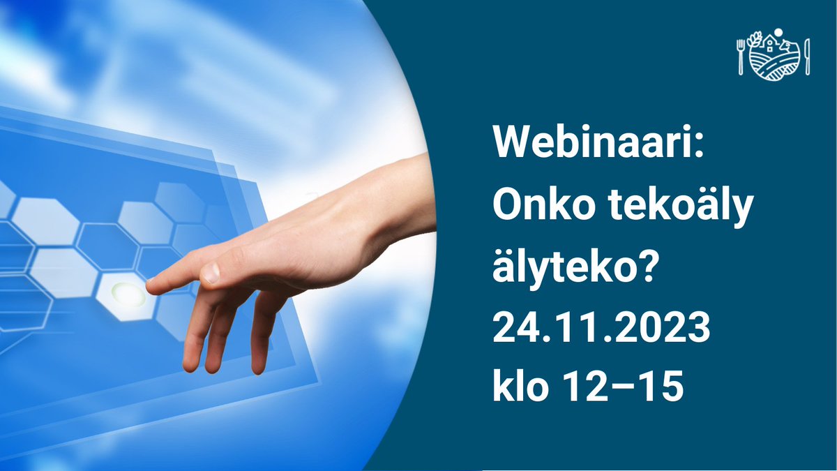 Järjestämme pe 24.11. klo 12–15 webinaarin otsikolla Onko tekoäly älyteko ja mullistaako se maatalouden? Ilmoittaudu mukaan viim. 23.11. klo 12: maaseutuverkosto.fi/tapahtumat/onk… #maatalous #tekoaly