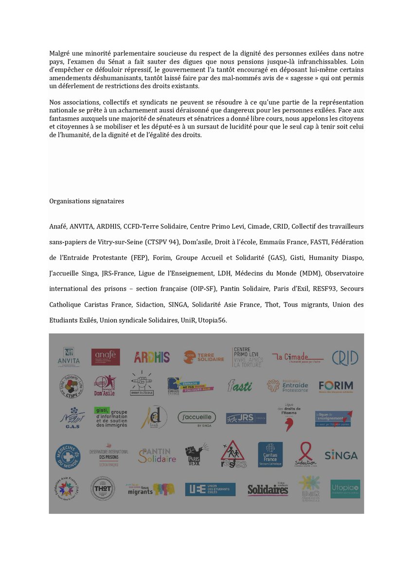 😡Projet de loi asile et immigration : la palme de l’inhumanité et de la déraison revient à la majorité sénatoriale !

📢👉Communiqué de presse signé par plus de 30 organisations, dont <a href="/FranceUee/">Union des Etudiants Exilés</a>, pour dénoncer ce  #PJLimmigration⬇️