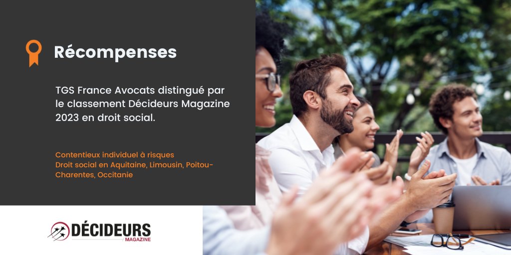 #TGSFranceAvocats classé en #droitsocial par Décideurs Magazine 👏 Une belle récompense valorisant l'expertise de notre équipe dédiée. Pour en savoir plus 👉 bit.ly/47yOnGo