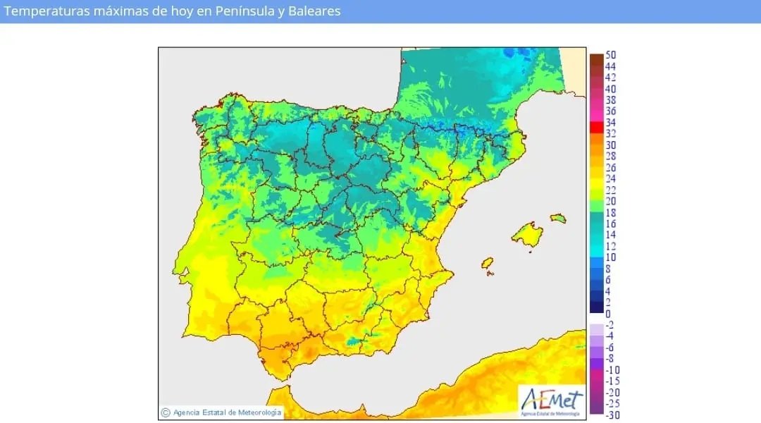Seguimos un dia más con temperaturas anómalas para las fechas en gran parte de la península #descenderán en el extremo noreste/este, de forma #notable en puntos de #Cataluña "aún así se mantendrán altas"