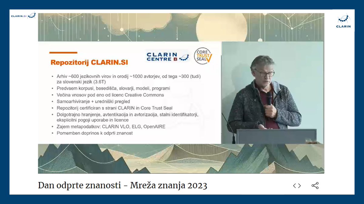 ClarinSlovenia's tweet image. Eden od stebrov infrastrukture CLARIN.SI je repozitorij, ki ponuja okoli 600 jezikovnih virov in orodij, od tega prib. 300 za slovenski jezik. Večina virov je prosto dostopnih! Med njimi najdemo korpuse, slovarje, jezikovne modele in drugo.
➡️clarin.si/repository/xml…