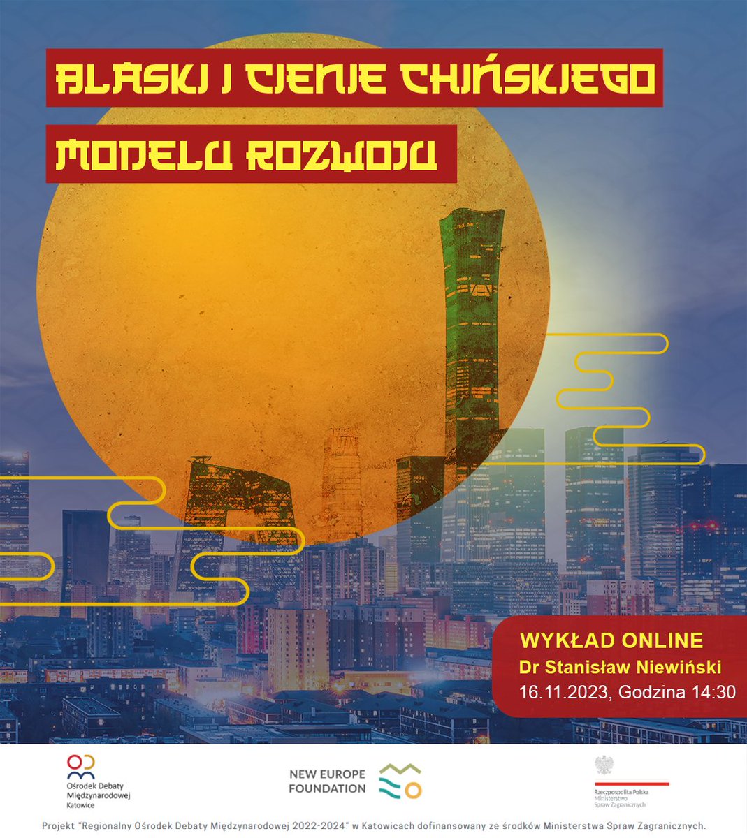 Zapraszamy 16 listopada na wykład online pt.: "Blaski i cienie chińskiego modelu rozwoju", gdzie <a href="/Stanislao_N/">Stanisław Niewiński</a> odkryje fascynujące aspekty tej dynamicznej transformacji. Odkryj z nami zarówno pozytywne, jak i negatywne strony tego procesu.
facebook.com/RODMKatowice20…