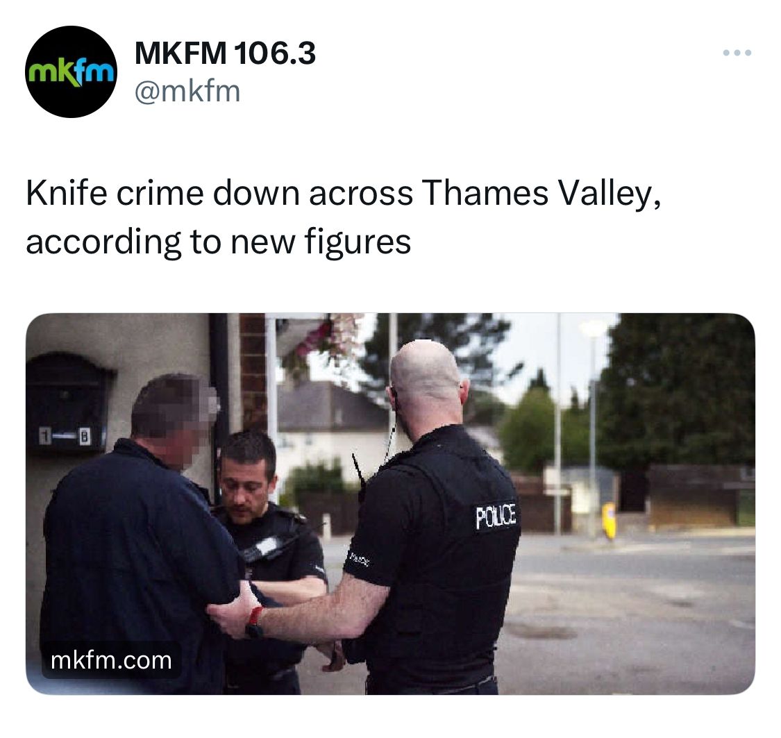 matthewbarberUK's tweet photo. Weโre half way through a national week of action to tackle knife crime. Through #OpDeter this is an issue that has been a huge personal focus for me. Good to see knife crime offences are falling in Thames Valley. Down ๐ป4๏ธโฃ% over the last year. ๐ช #OpSceptre #Crimefighters https://t.co/opTtMgOMJF
