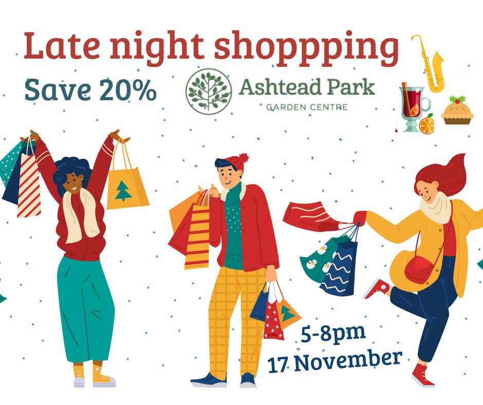 Ashtead Park Garden Centre (@ashteadparkgc) on Twitter photo Come along for mulled wine, mince pies, live music by saxophonist Talisa Yorke & 20% off gifts, gardening goodies and Christmas decorations this Friday (17 Nov) 5-8pm. Can't wait to see you!
bit.ly/3SFdMdg
#Christmasshopping
<a href="/livingkt22/">Leatherhead Living</a> <a href="/AshteadVillage/">Ashtead Residents</a> <a href="/molevalley_life/">Mole Valley Life</a> Come along for mulled wine, mince pies, live music by saxophonist Talisa Yorke & 20% off gifts, gardening goodies and Christmas decorations this Friday (17 Nov) 5-8pm. Can't wait to see you!
bit.ly/3SFdMdg
#Christmasshopping
<a href="/livingkt22/">Leatherhead Living</a> <a href="/AshteadVillage/">Ashtead Residents</a> <a href="/molevalley_life/">Mole Valley Life</a>