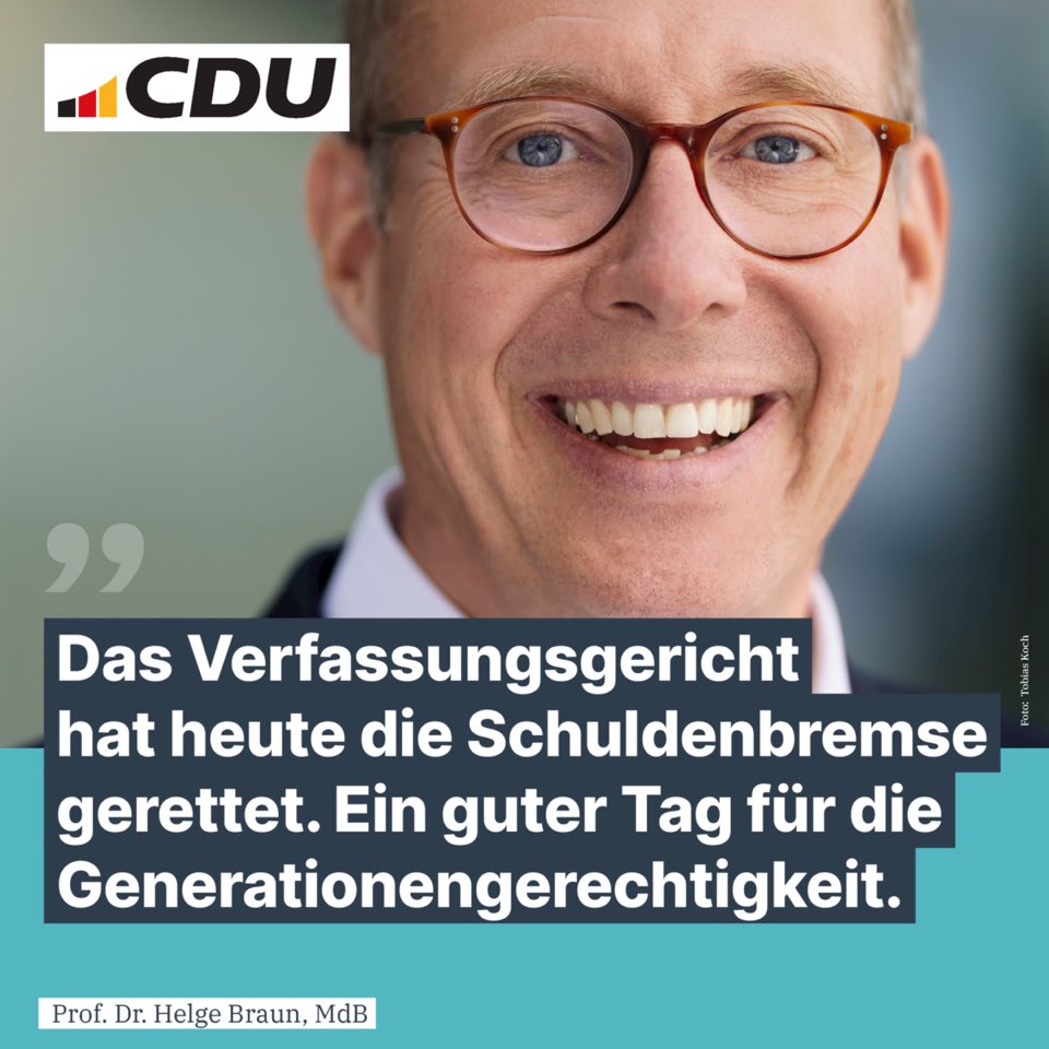 Das Bundesverfassungsgericht hat heute die Schuldenbremse gerettet und damit einen wichtigen Beitrag zur finanziellen Generationengerechtigkeit geleistet.