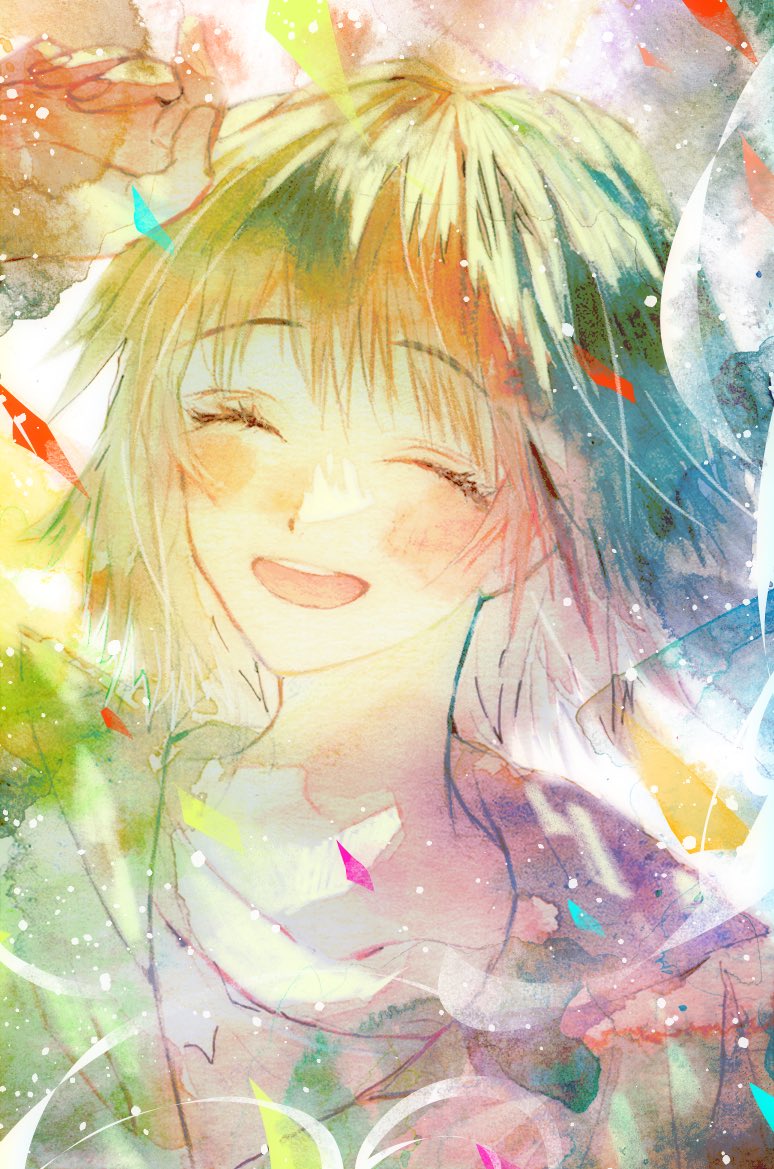 1girl closed eyes solo smile open mouth short hair blush  illustration images