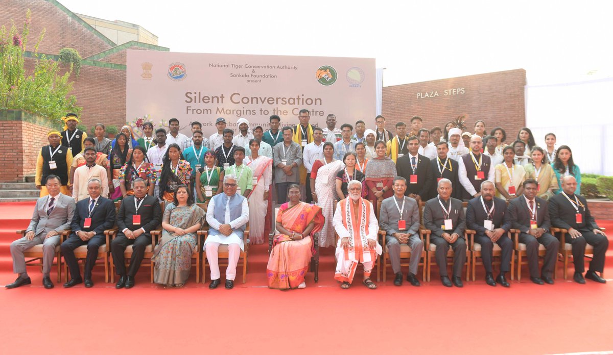 President Droupadi Murmu inaugurated an art exhibition “Silent Conversation: From Margins to the Centre”, being organised by the National Tiger Conservation Authority in collaboration with the Sankala Foundation to celebrate the completion of 50 years of Project Tiger, in New