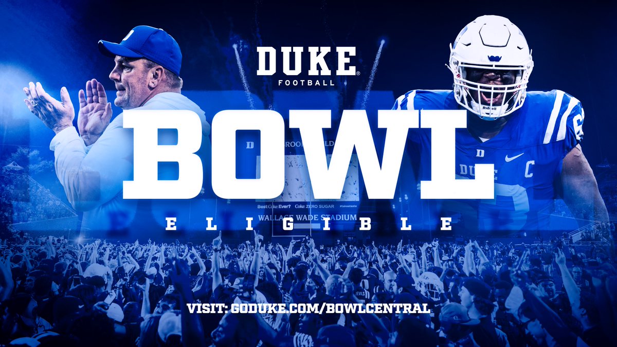 Bowling... again! @CoachMikeElko is the first Duke head coach to lead the Blue Devils to bowl eligibility in back-to-back seasons to start a career. Fans, you can pre-purchase bowl tickets now ➡️ goduke.com/bowlcentral