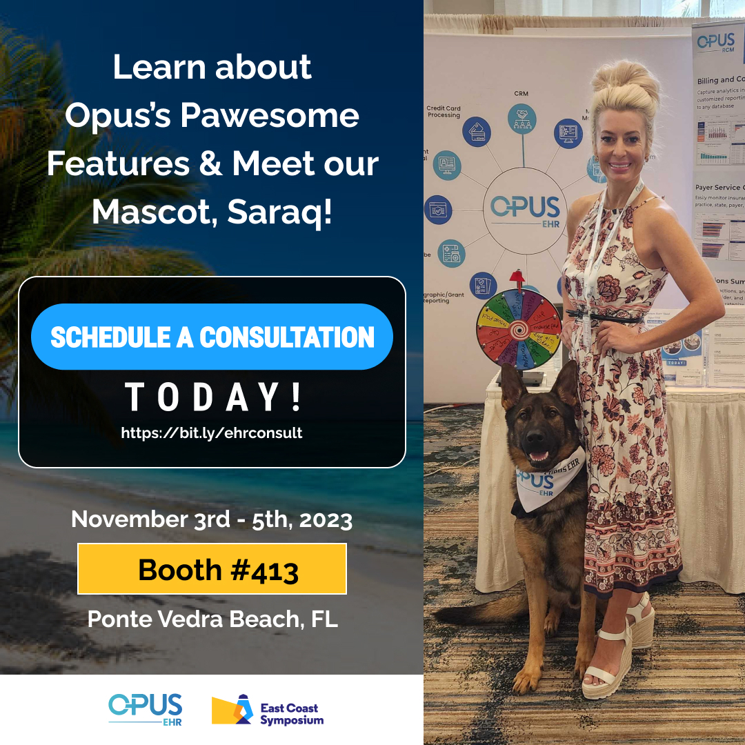 OpusEHR's tweet photo. Angela and Saraq are bringing the best of Opus EHR to the @EastCoastSymposium today 🐾 
Join us at booth 413 to discover our latest Behavioral Health tech innovations. Learn about Opus's Pawesome Features &amp; meet our service dog, Saraq.

Opus EHR Team: 🔗 https://t.co/KZJJgSxsEs https://t.co/t2UeklypcO