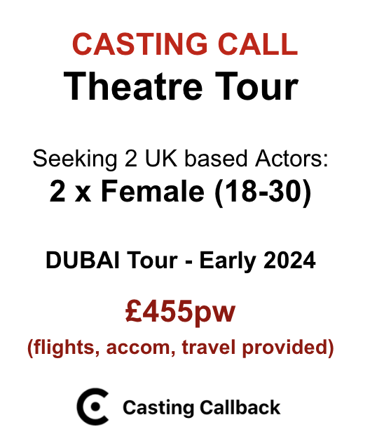 CastingCallbac1's tweet photo. #castingcall #audition 

2024 - DUBAI - Theatre Tour
Seeking 2 Female actors (18-30)

APPLY FOR FREE, using this link:

https://t.co/2SLvrK7Z12

Note: Responses on twitter are not considered https://t.co/dI1wQ2PLbA