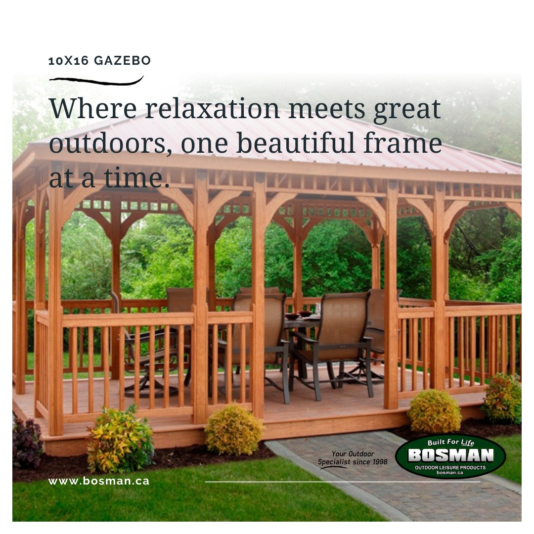 10x16 Gazebo - a perfect addition for outdoor fun and relaxation!🌞 Get yours today and enjoy the outdoors like never before. Contact us at 1-877-343-3456 ext. 1000 

#bosmanhomefront #gazebolife #outdoorliving #gazebogoals #backyardbliss #outdoorfun #gardengazebo #outdoorspace