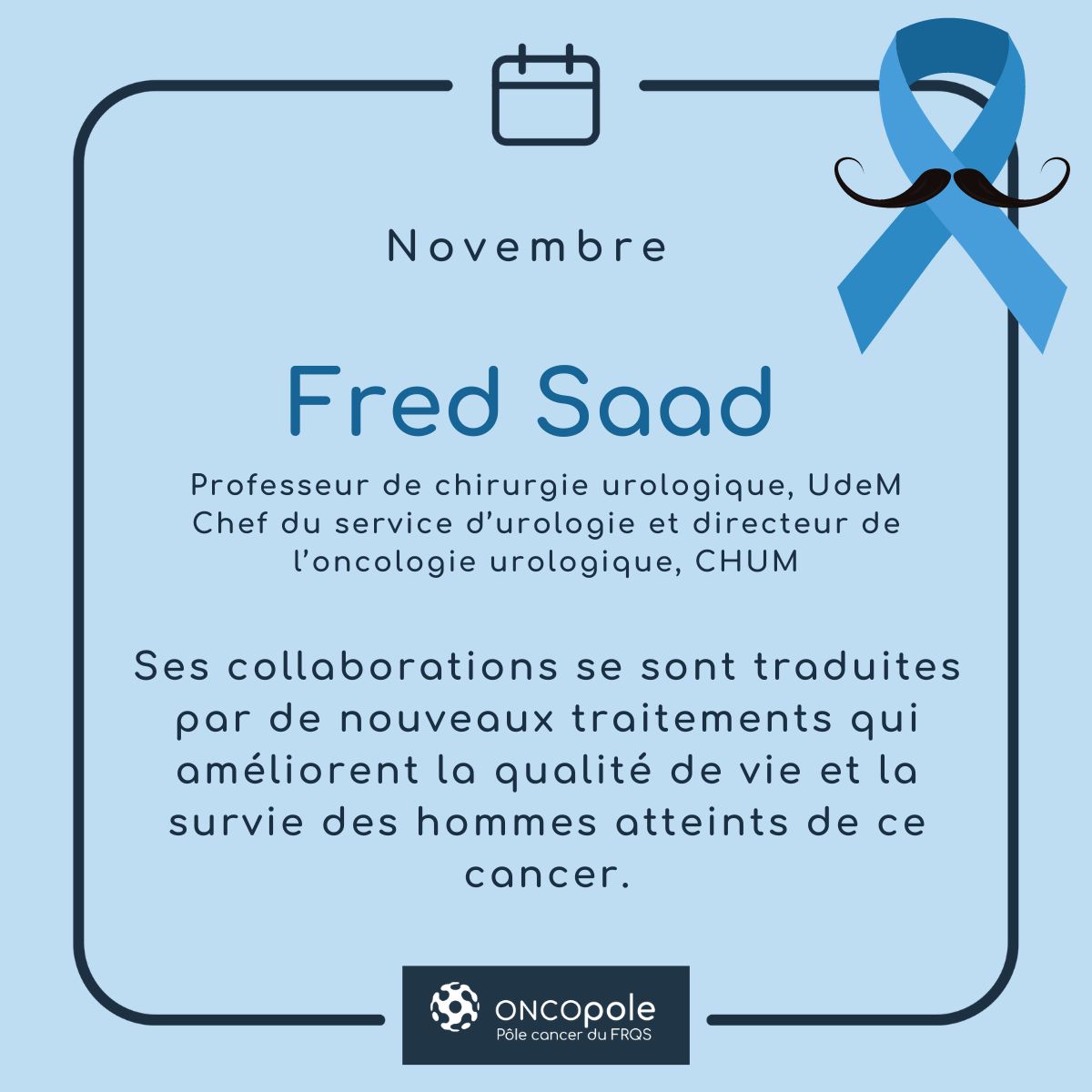 En ce #MoisDeSensibilisationAuxCancersMasculins, nous soulignons la contribution exceptionnelle de l’équipe de Fred Saad dans le traitement du #cancerdelaprostate et l’amélioration de la qualité de vie des patients. @chumontreal @UMontreal Plus d'infos👉recherche.umontreal.ca/nos-chercheurs…